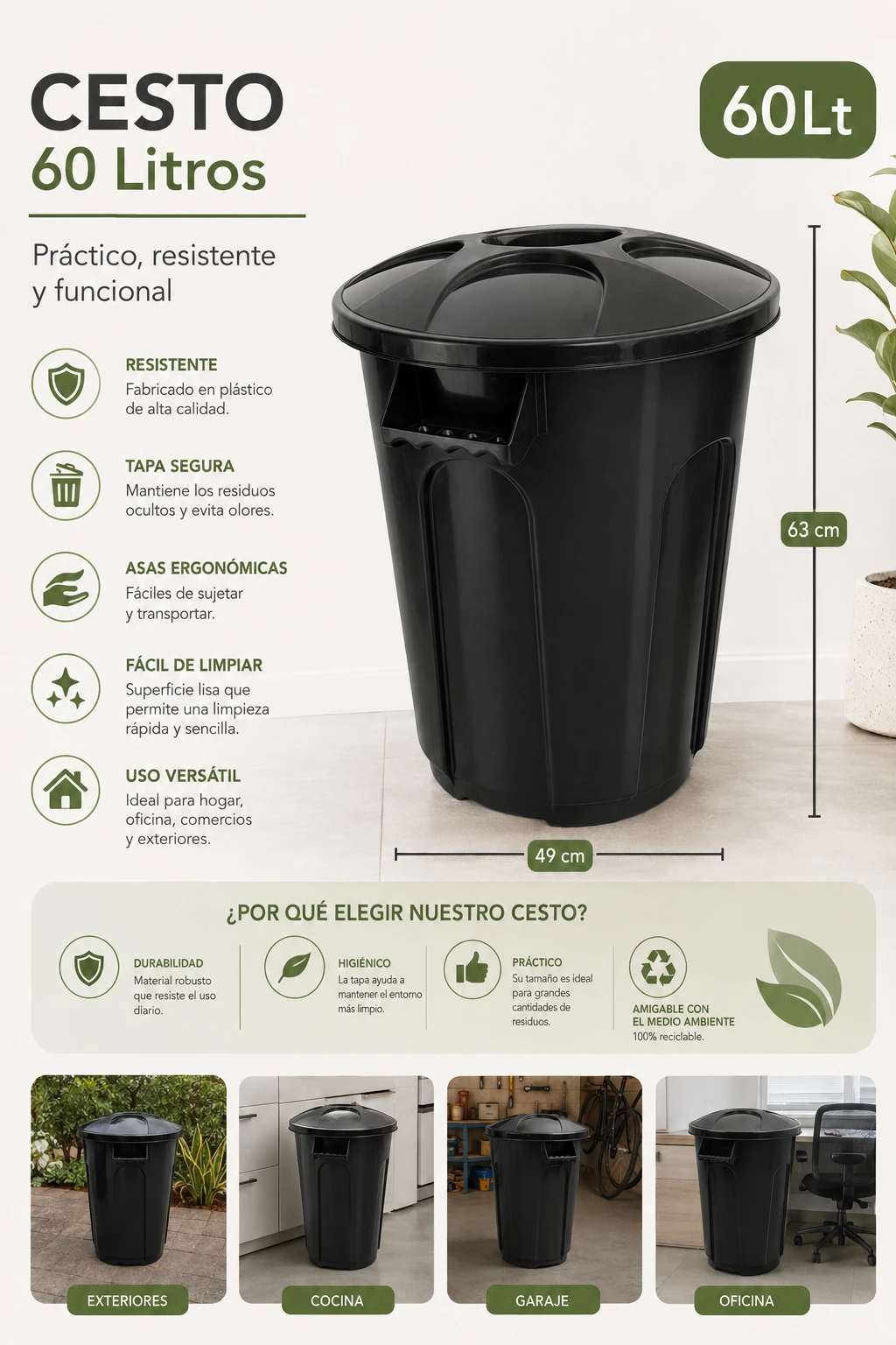 Cestos plásticos con tapa resistentes 60Lt's foto | 🌸HOME CARTER🌸 |  BizneCubano