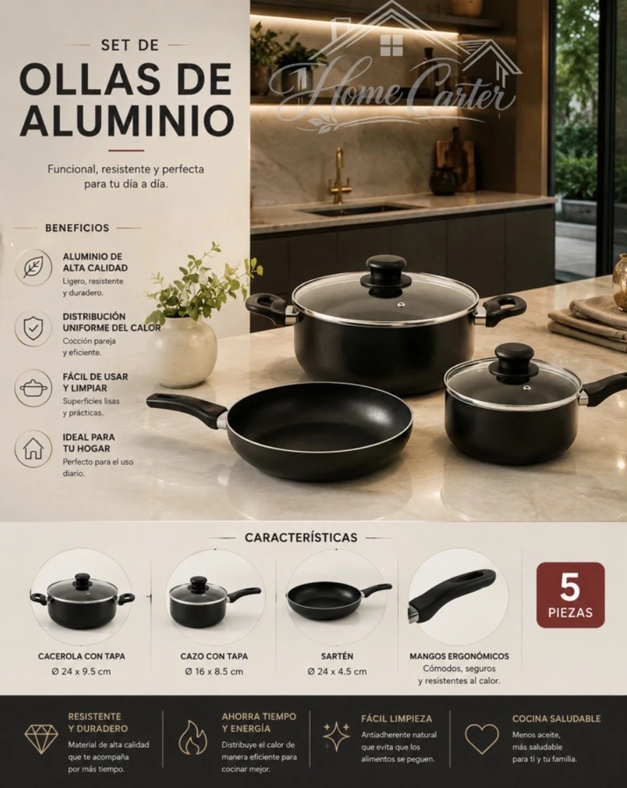 Set de ollas de Aluminio Antiadherente 5psc's foto | 🌸HOME CARTER🌸 |  BizneCubano
